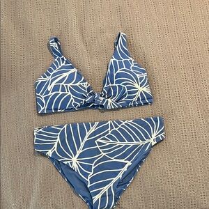 Blue and White Leaf Print Bikini